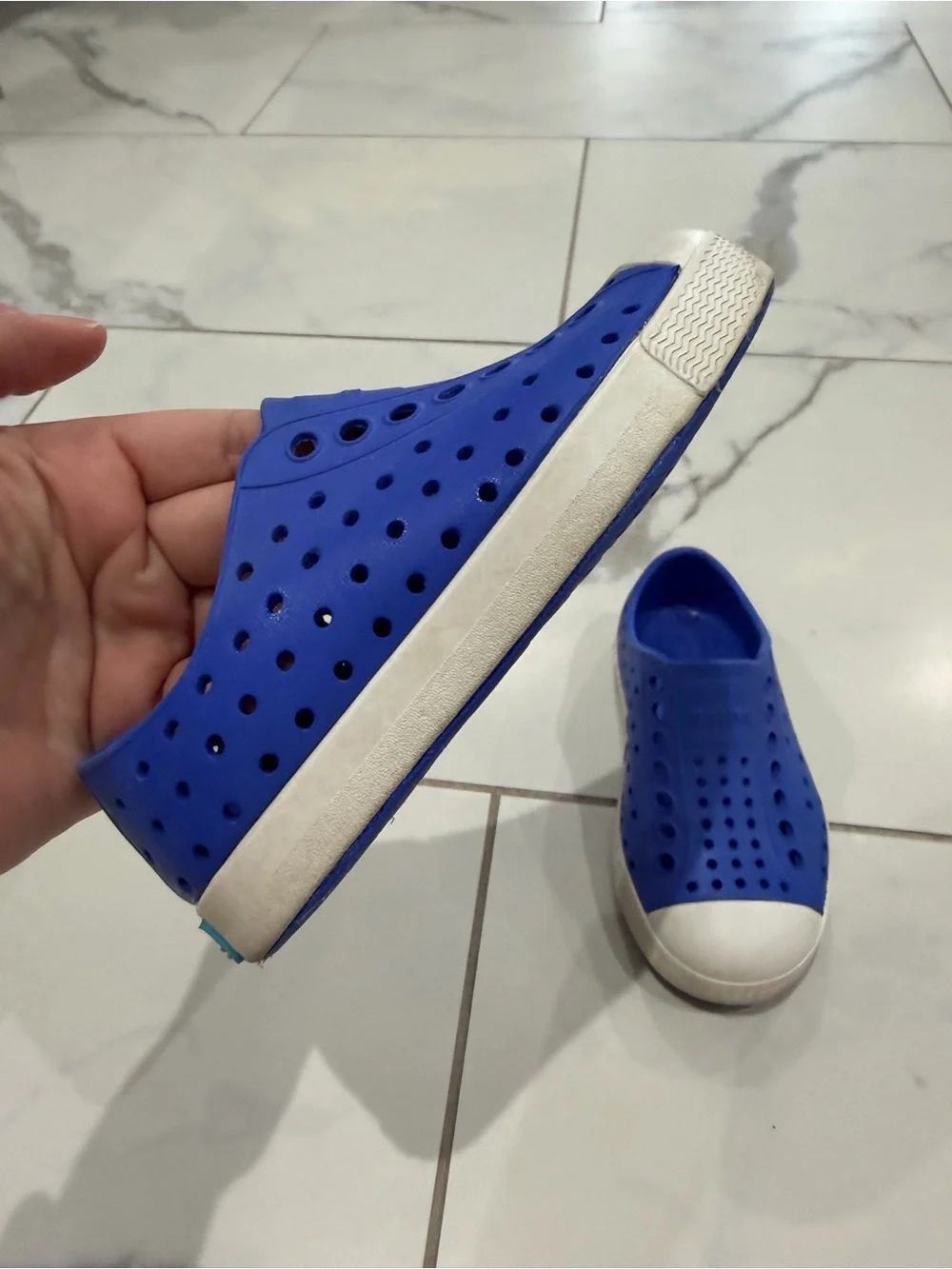 Native Kids Water Shoe Slip-On in Royal Blue with White Toe